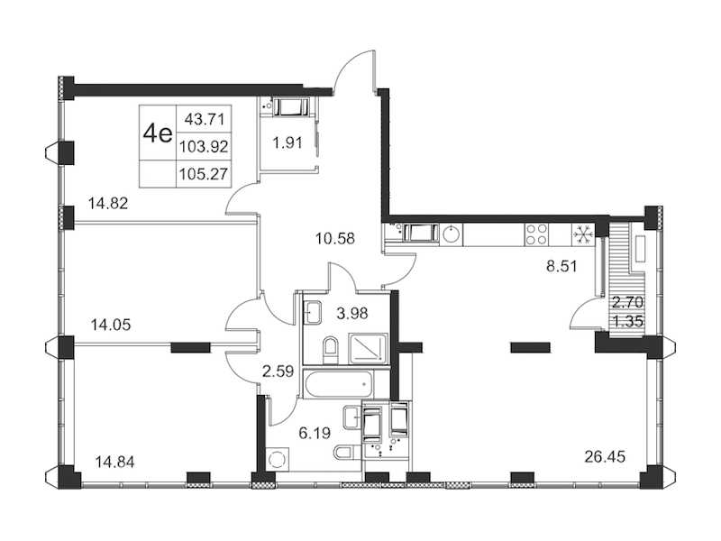 Трехкомнатная квартира в Glorax Development: площадь 105.27 м2 , этаж: 16 – купить в Санкт-Петербурге